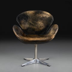 A 20th Century Grey Leather 'Swan' Swivel Armchair by Arne Jacobsen