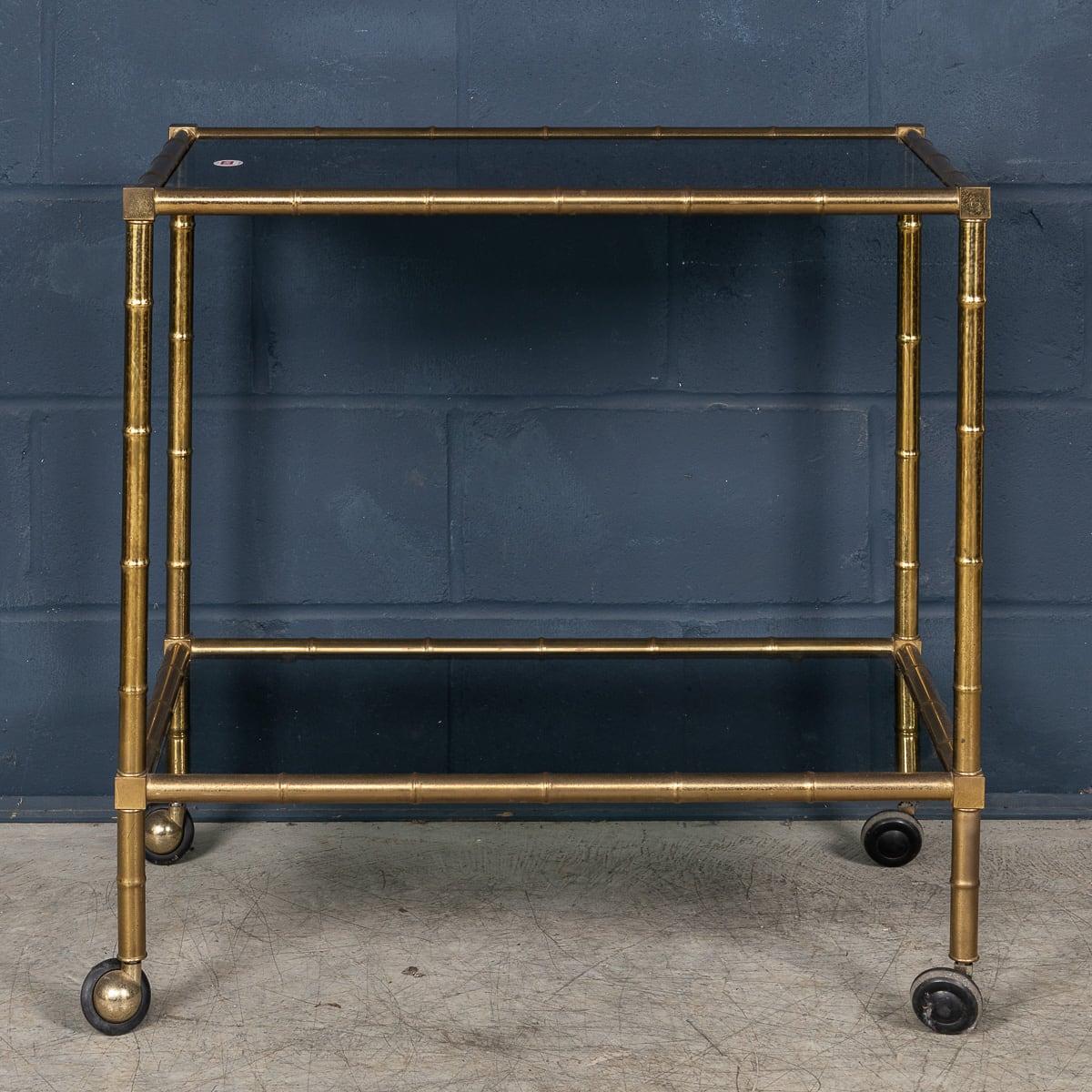 Carrello portabevande con cornice in ottone del XX secolo, in finto bambù, c.C. in vendita 1