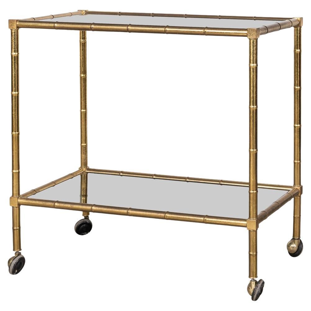 A 20th Century Italian Brass Framed Drinks Trolley In Faux Bamboo c.1980