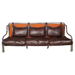 A 20th Century Italian Brown Leather Sofa By Gae Aulenti For Poltronova c.1962