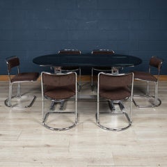 A 20th Century Italian Geometric Chrome & Glass Dining Table With Six Chairs