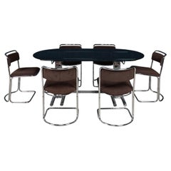 Vintage A 20th Century Italian Geometric Chrome & Glass Dining Table With Six Chairs