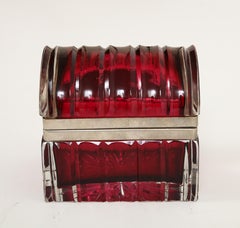 20th Century Italian Silvered Bronze Mounted Clear-over-red Domed Crystal Box