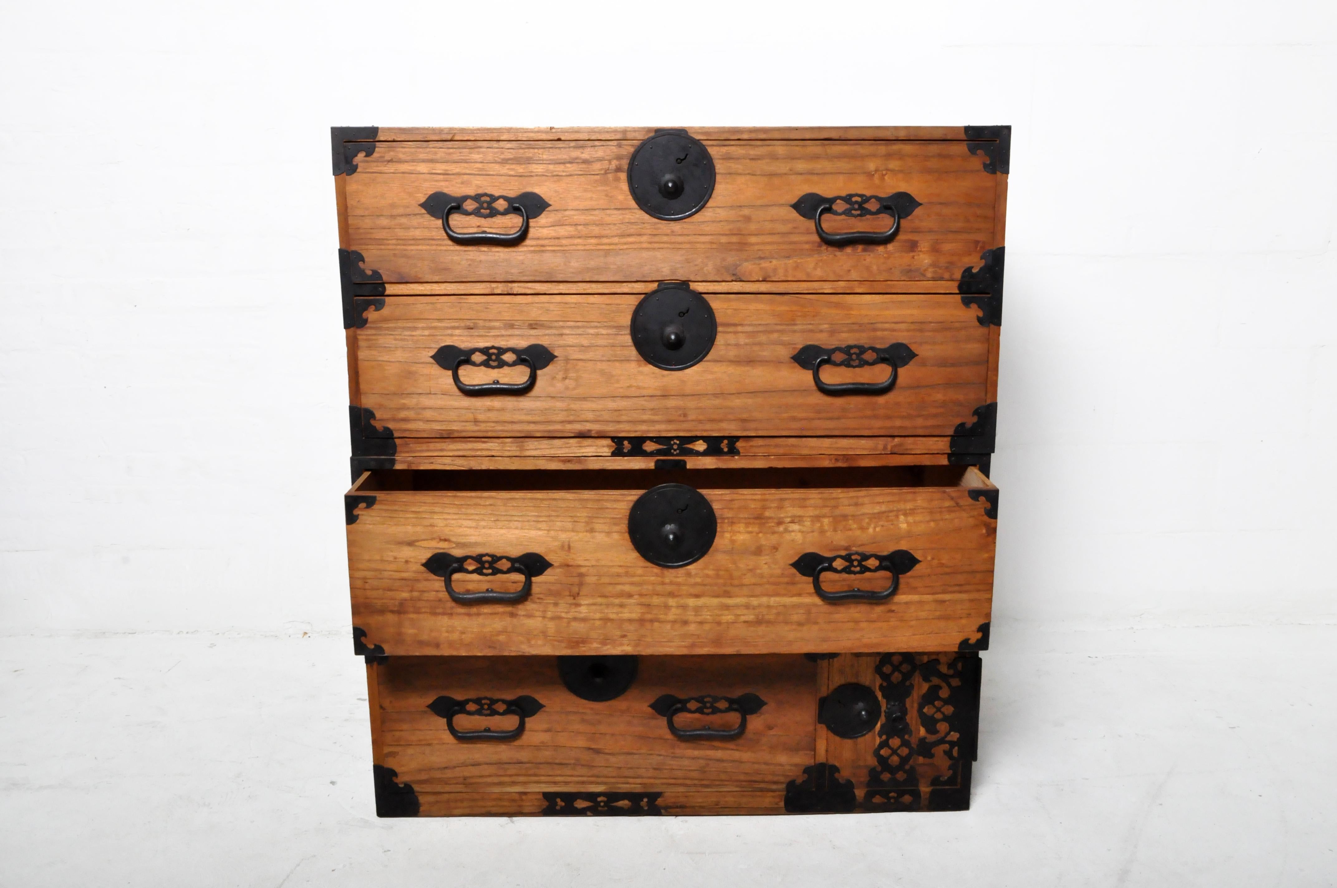 20th Century Japanese Tansu Chest in Two Parts In Good Condition In Chicago, IL