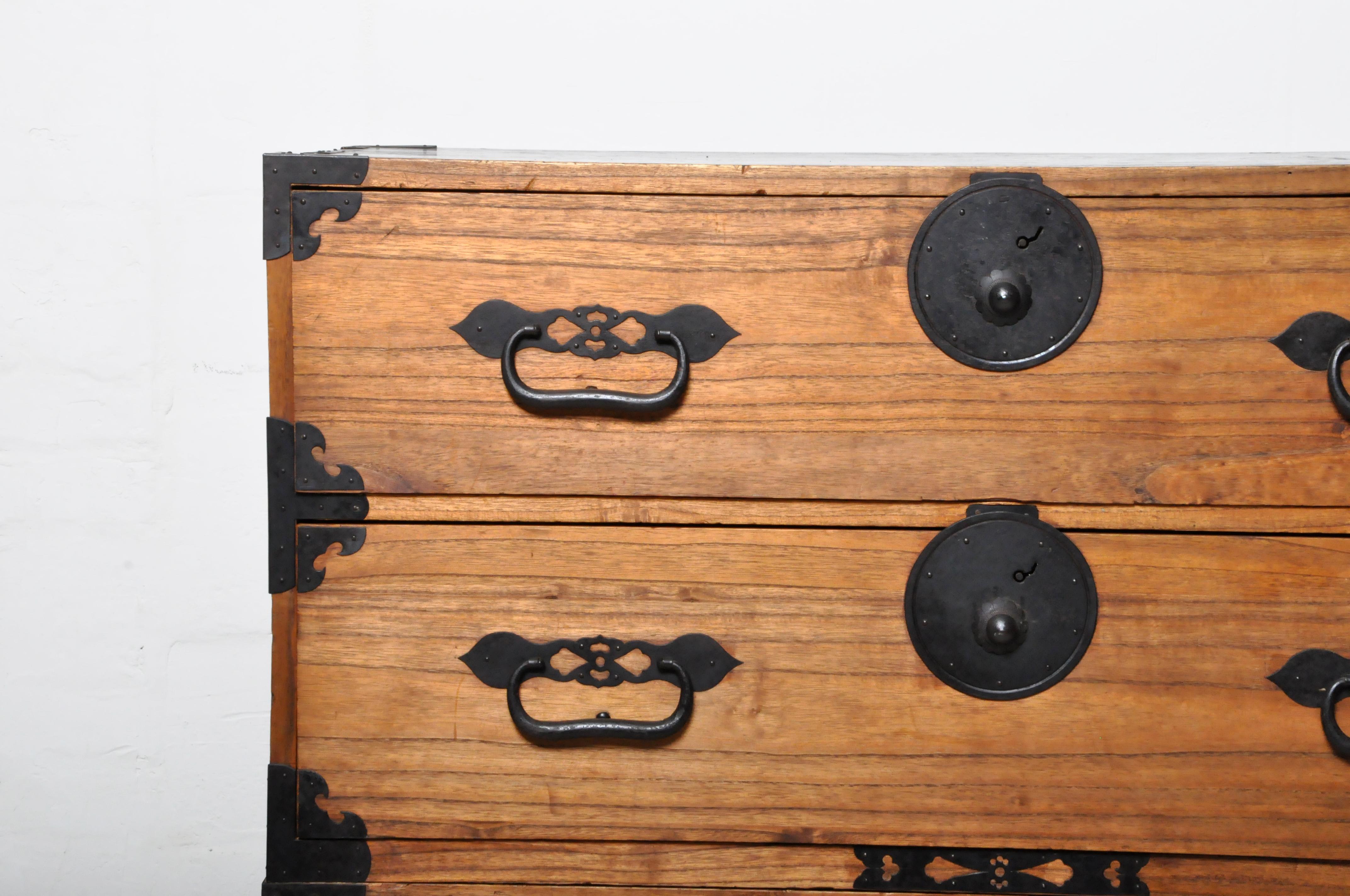Pine 20th Century Japanese Tansu Chest in Two Parts