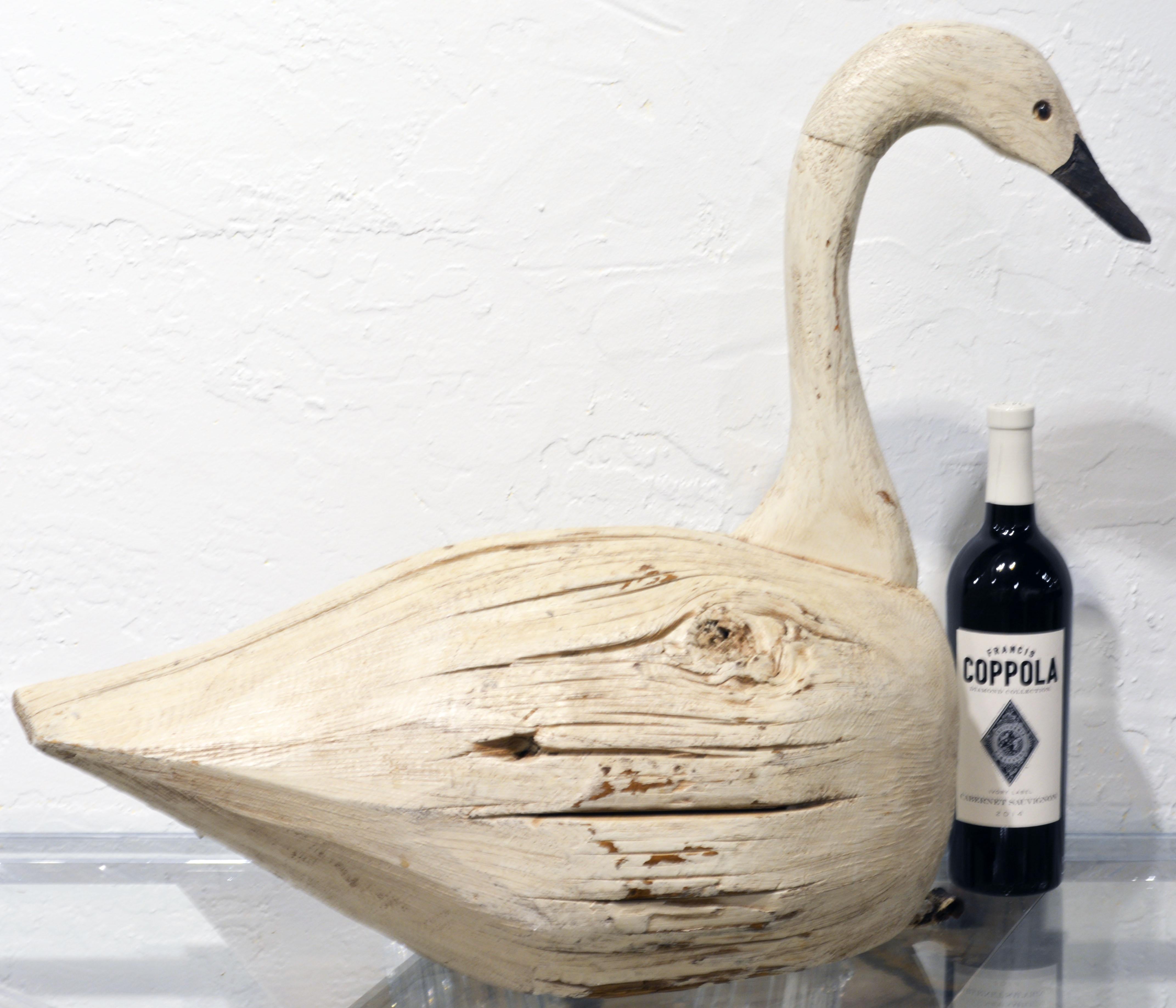 20th Century Large Sculptural Carved and Painted Decoy Swan 4