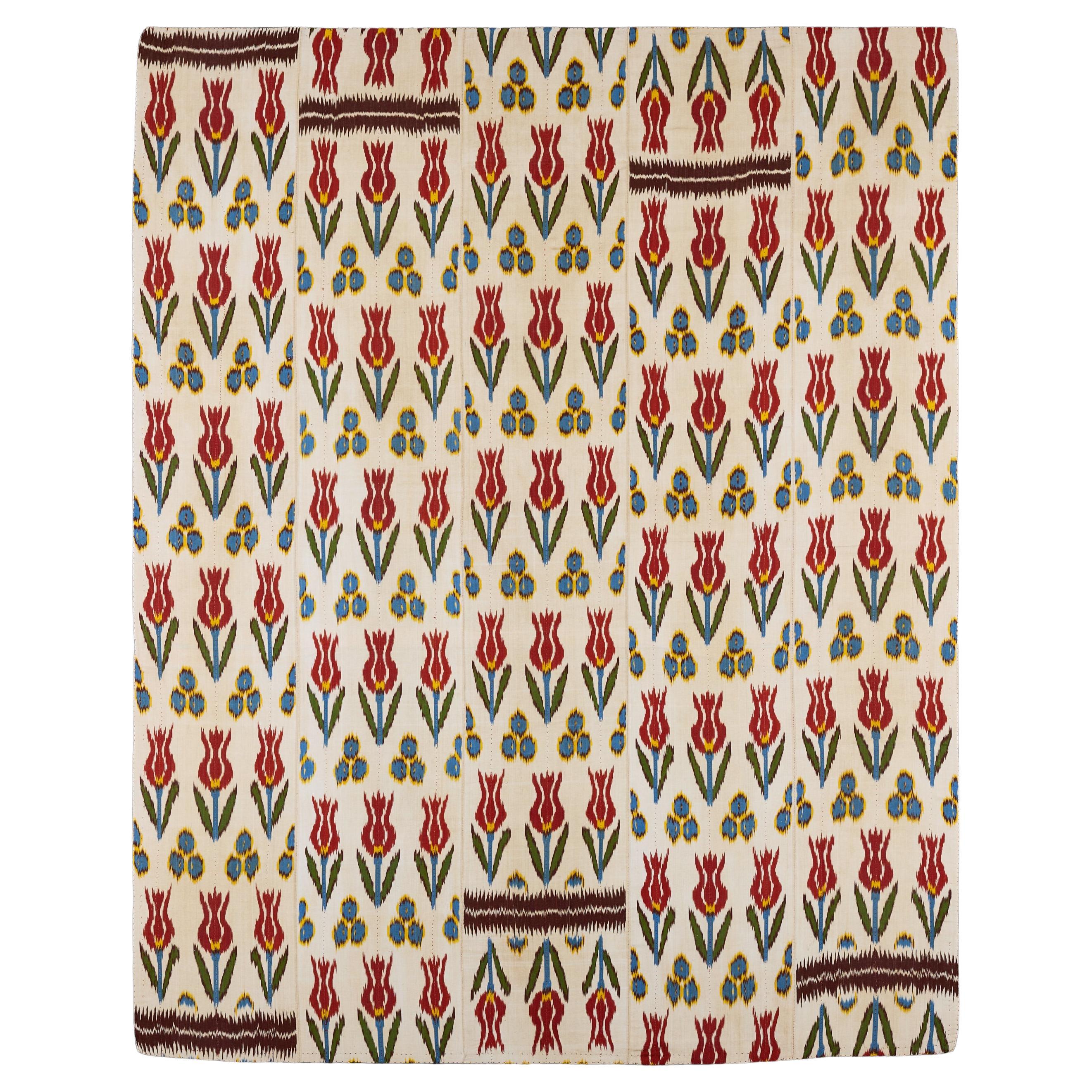 A 20th Century Large Tulip Pattern Uzbekistan Silk Ikat Panel For Sale