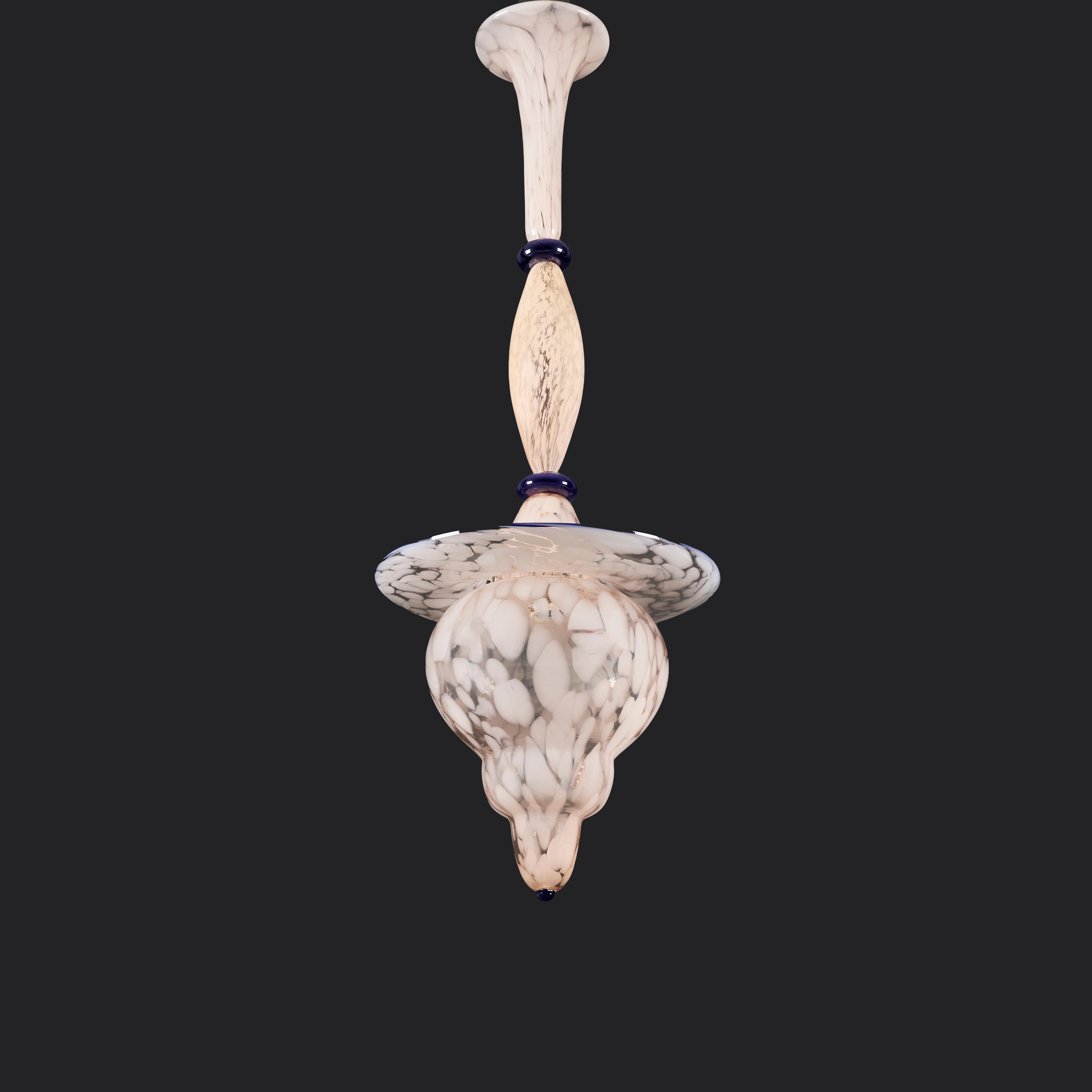 Mid-Century moderno Lanterna a sospensione in vetro di Murano rosa screziato del XX secolo di Venini in vendita