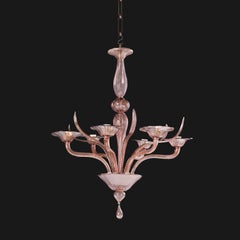 A 20th Century Murano Glass Dusky Pink Six Arm Chandelier
