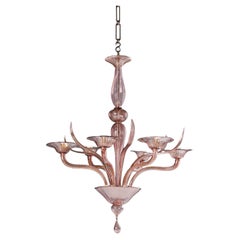 A 20th Century Murano Glass Dusky Pink Six Arm Chandelier
