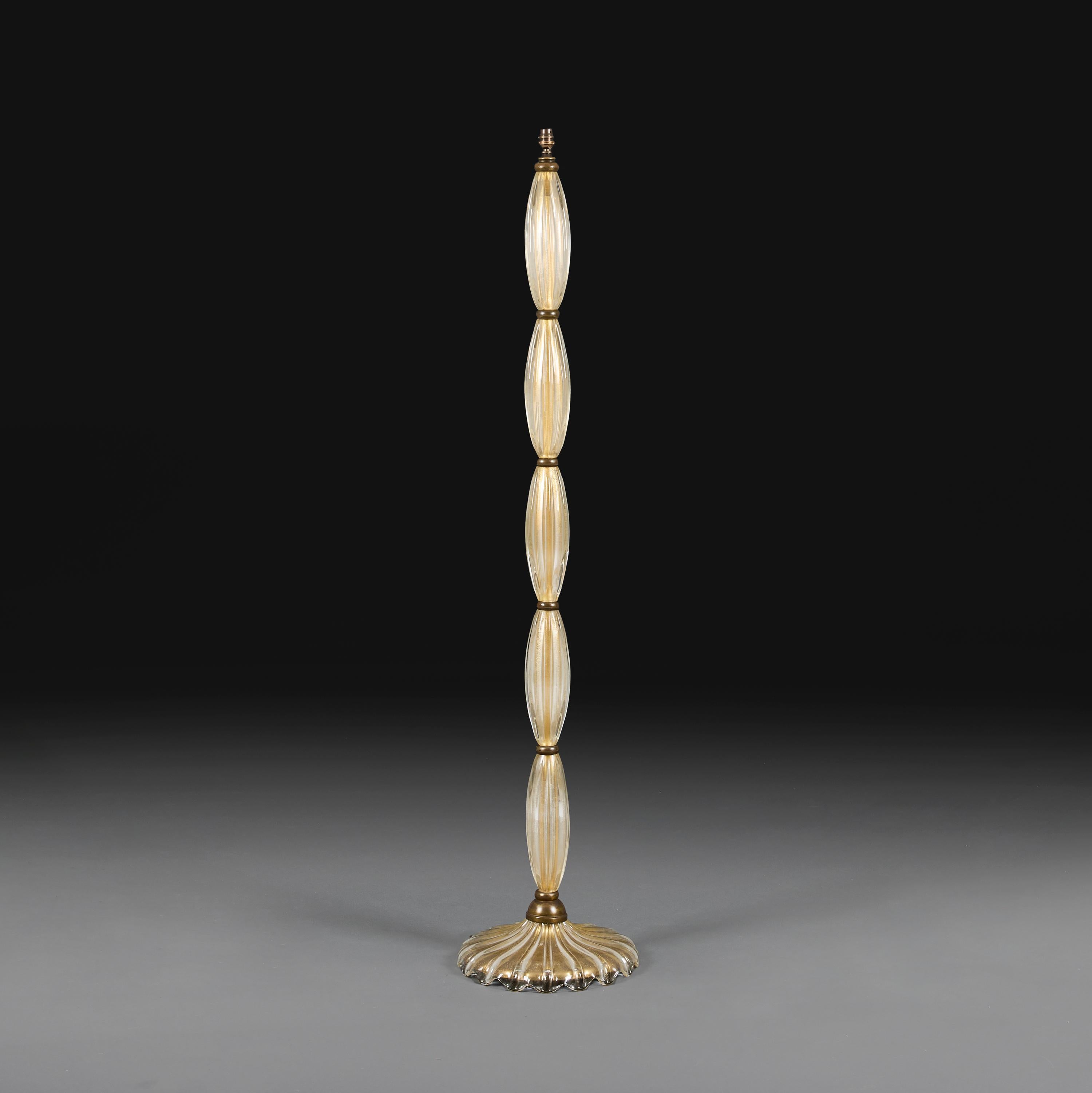 Lámpara de pie de cristal de Murano dorado del siglo XX de Barovier & Toso Italiano en venta
