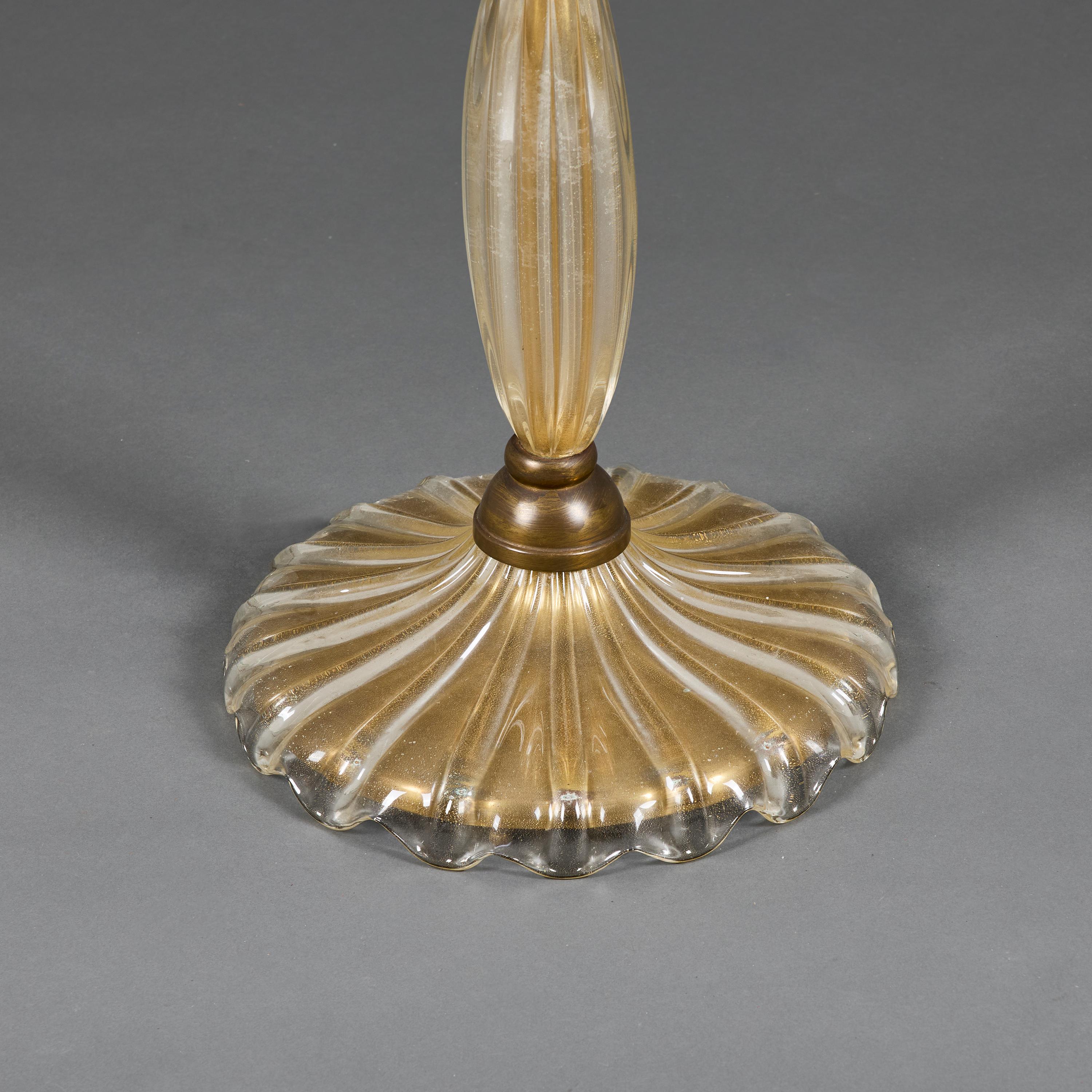Lámpara de pie de cristal de Murano dorado del siglo XX de Barovier & Toso en Bueno estado para la venta en London, GB