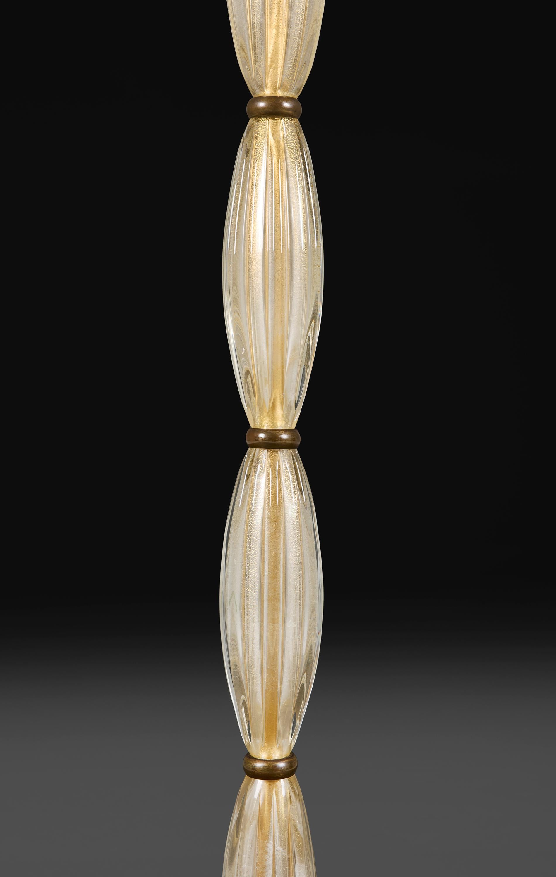 Lámpara de pie de cristal de Murano dorado del siglo XX de Barovier & Toso Vidrio en venta