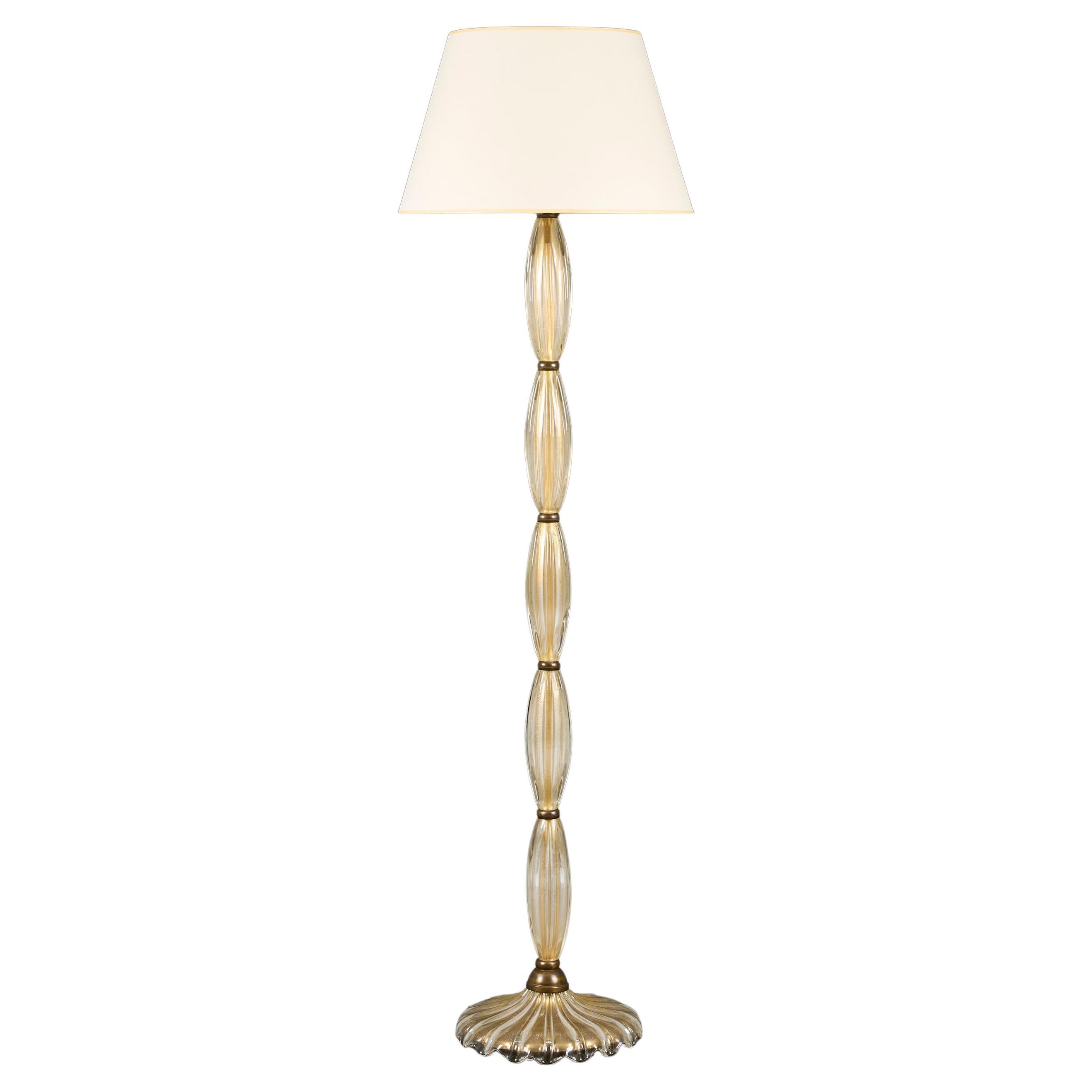 Lámpara de pie de cristal de Murano dorado del siglo XX de Barovier & Toso en venta