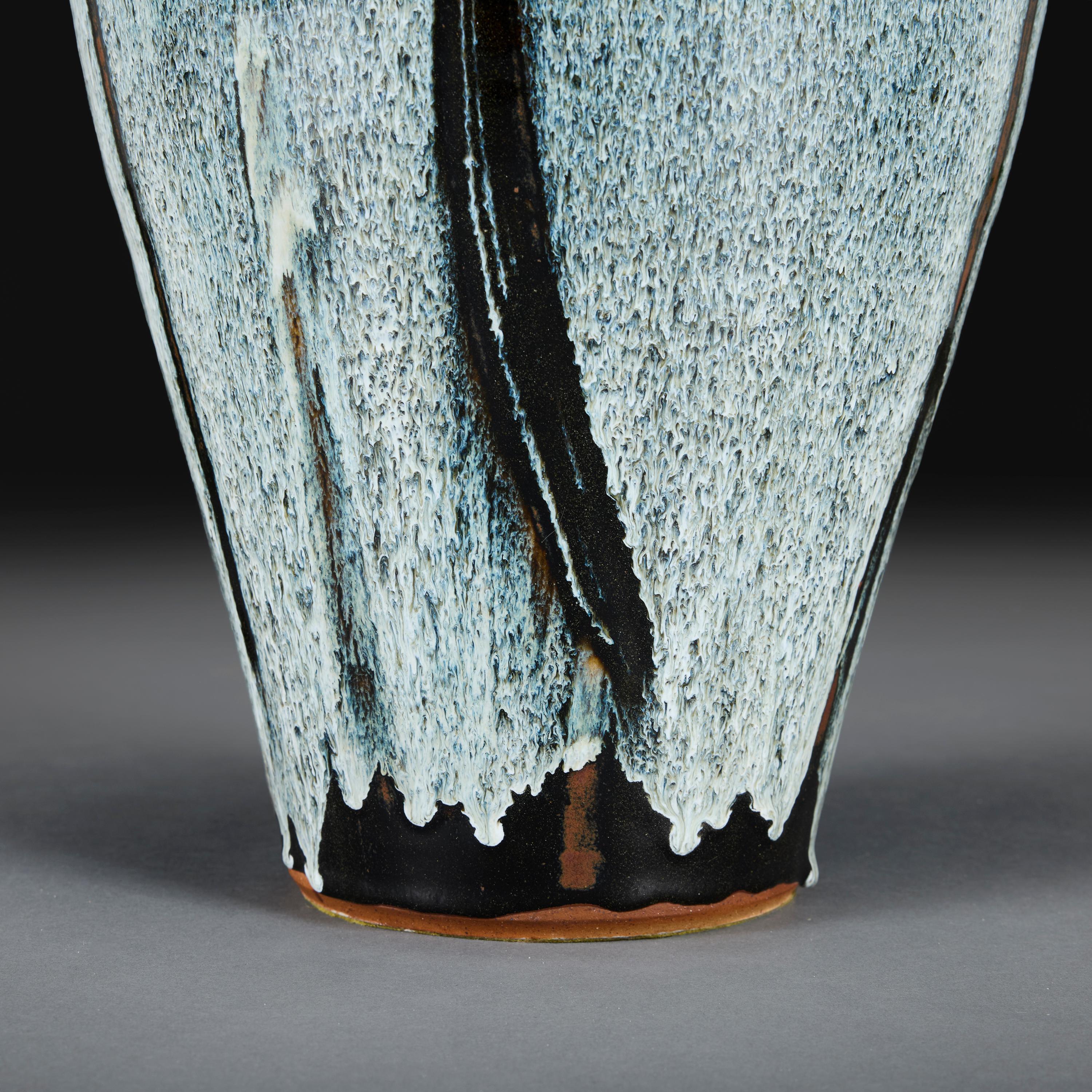 English A 20th Century Overscale Blue Flambe Pottery Vase as a Lamp For Sale