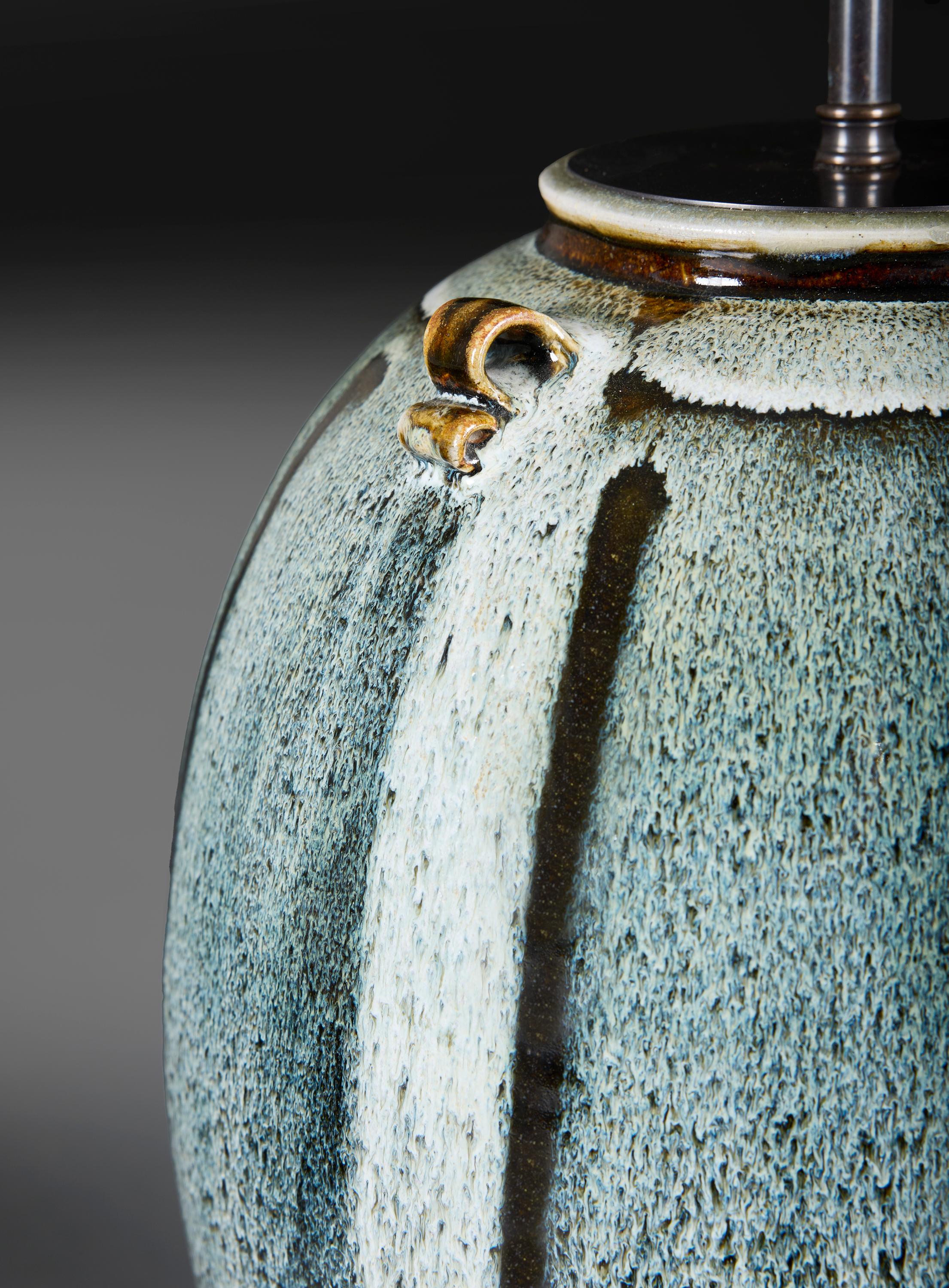 A 20th Century Overscale Blue Flambe Pottery Vase as a Lamp In Good Condition For Sale In London, GB