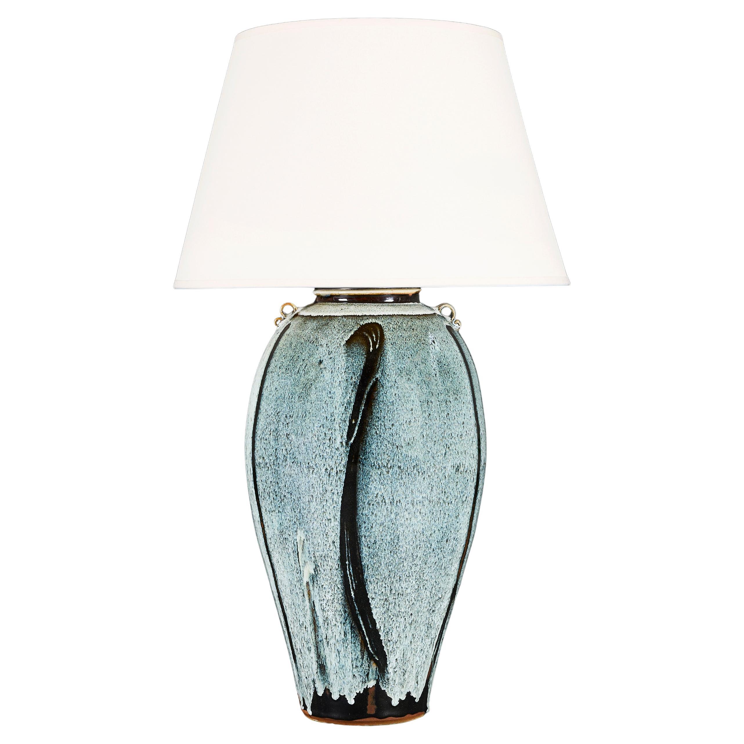 A 20th Century Overscale Blue Flambe Pottery Vase as a Lamp
