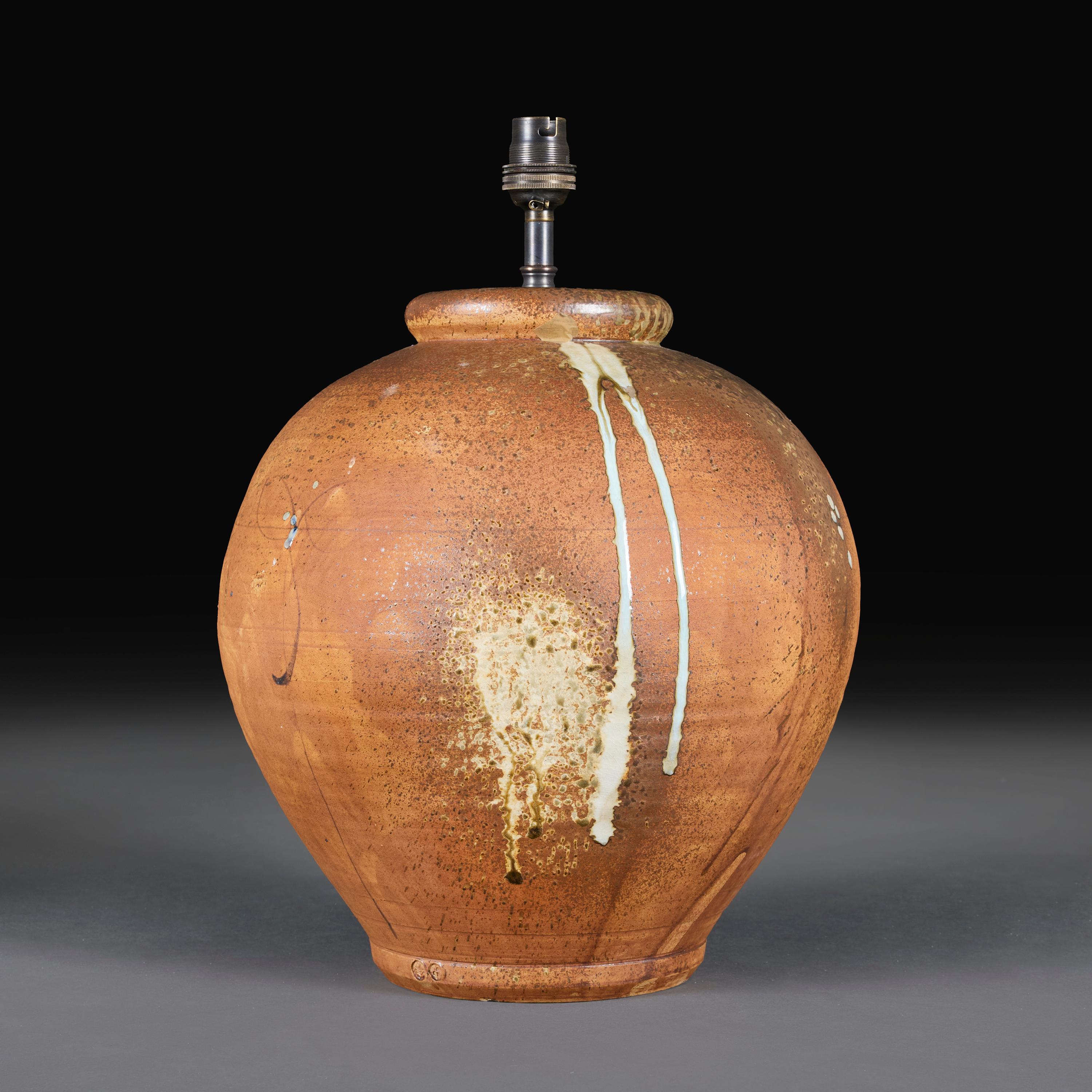 English A 20th Century Overscale Terracotta Pottery Vase as a Lamp For Sale