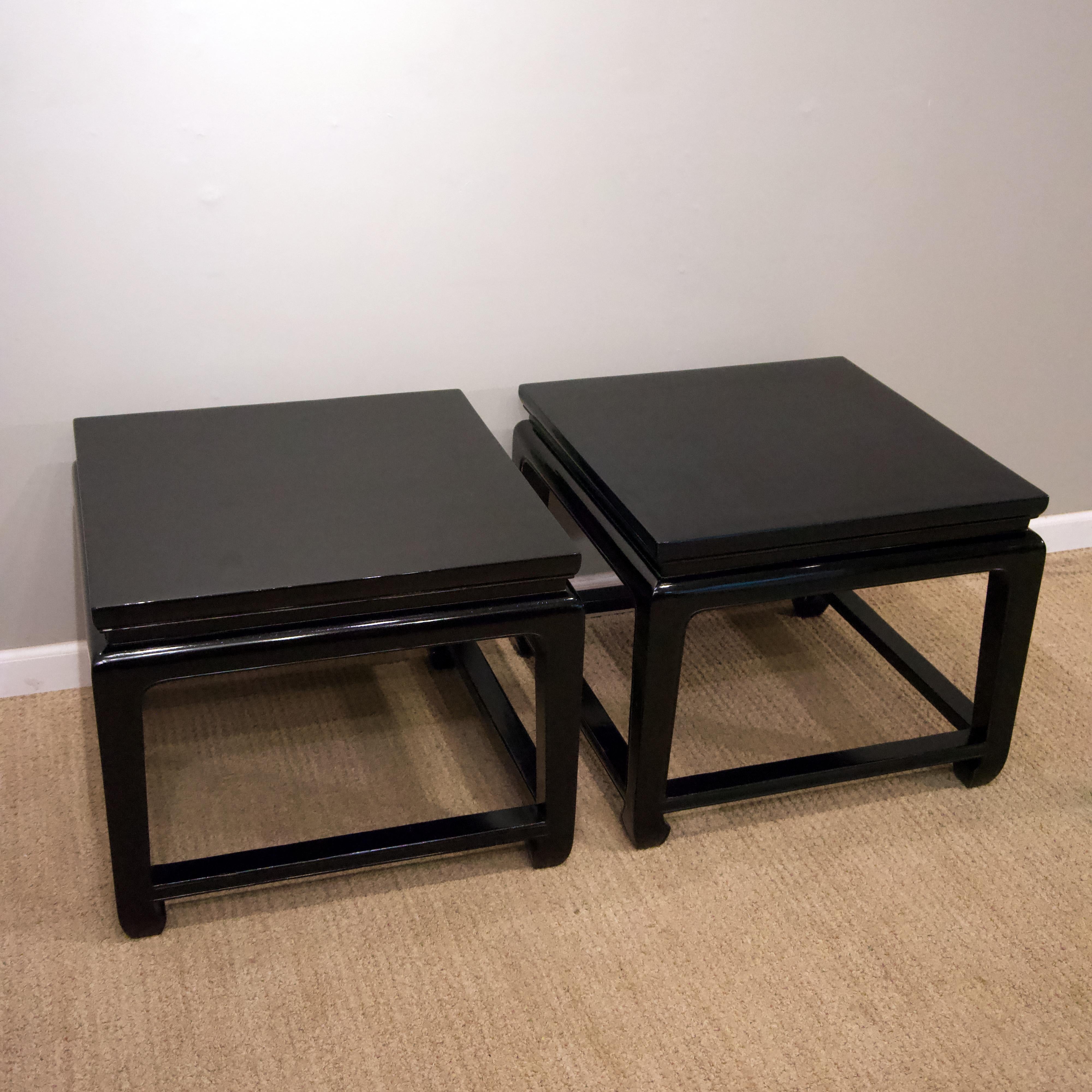2 tables can be used as a pair of side table or together as a coffee table / low table.
Hardwood construction with applied ebonized finish.