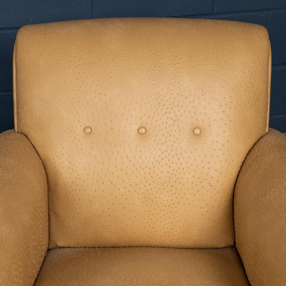 A 20th Century Pair Of English Beige Faux Ostrich Skin Leather Armchairs c.1960 4