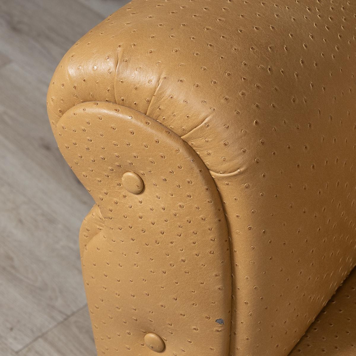 A 20th Century Pair Of English Beige Faux Ostrich Skin Leather Armchairs c.1960 6
