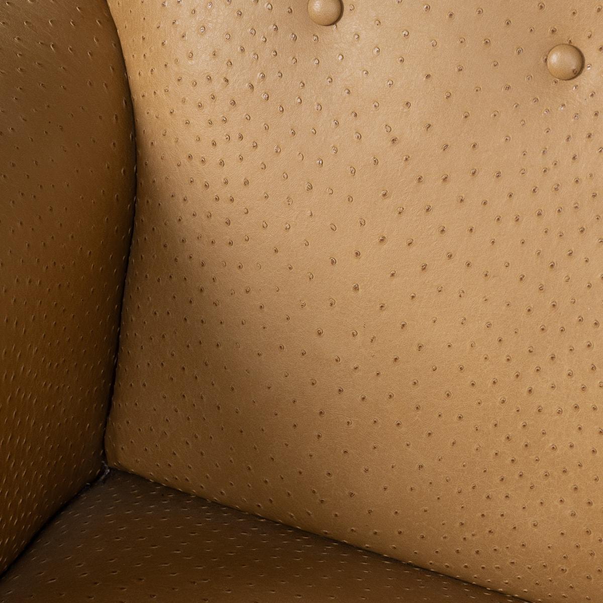 A 20th Century Pair Of English Beige Faux Ostrich Skin Leather Armchairs c.1960 11