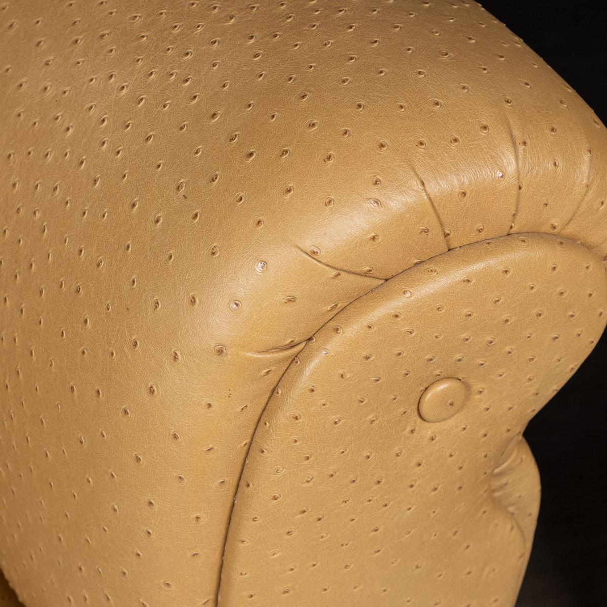 A 20th Century Pair Of English Beige Faux Ostrich Skin Leather Armchairs c.1960 14