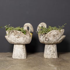 A 20th Century Pair Of Stone Swan Planters c.1950
