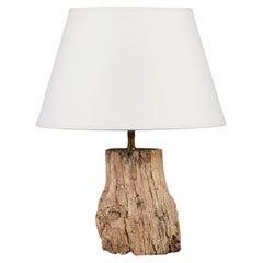 Un baúl de madera petrificada del siglo XX como lámpara
