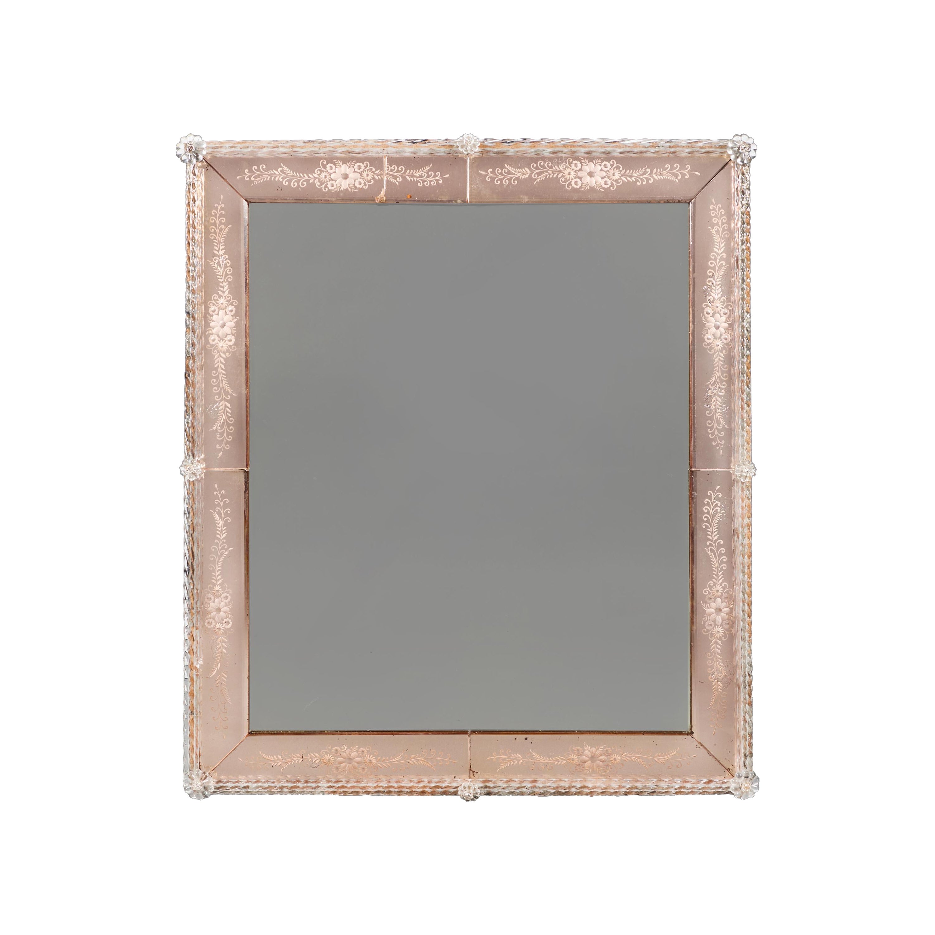 A 20th Century Pink Murano Glass Border Wall Mirror
