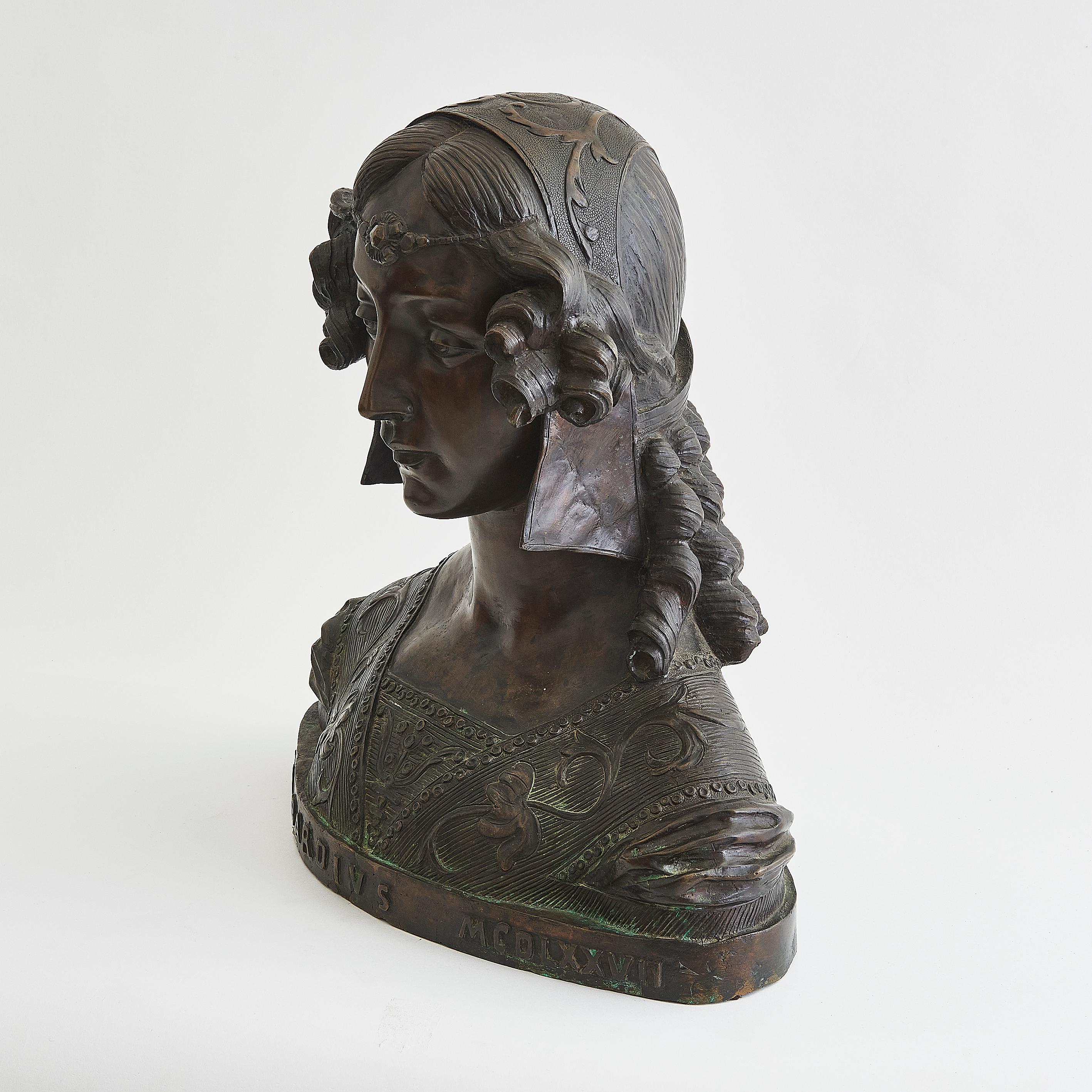 Britannico A 20th Century Renaissance Style Patinated Bronze 'Lisa Bardivs 1477' Bust in vendita