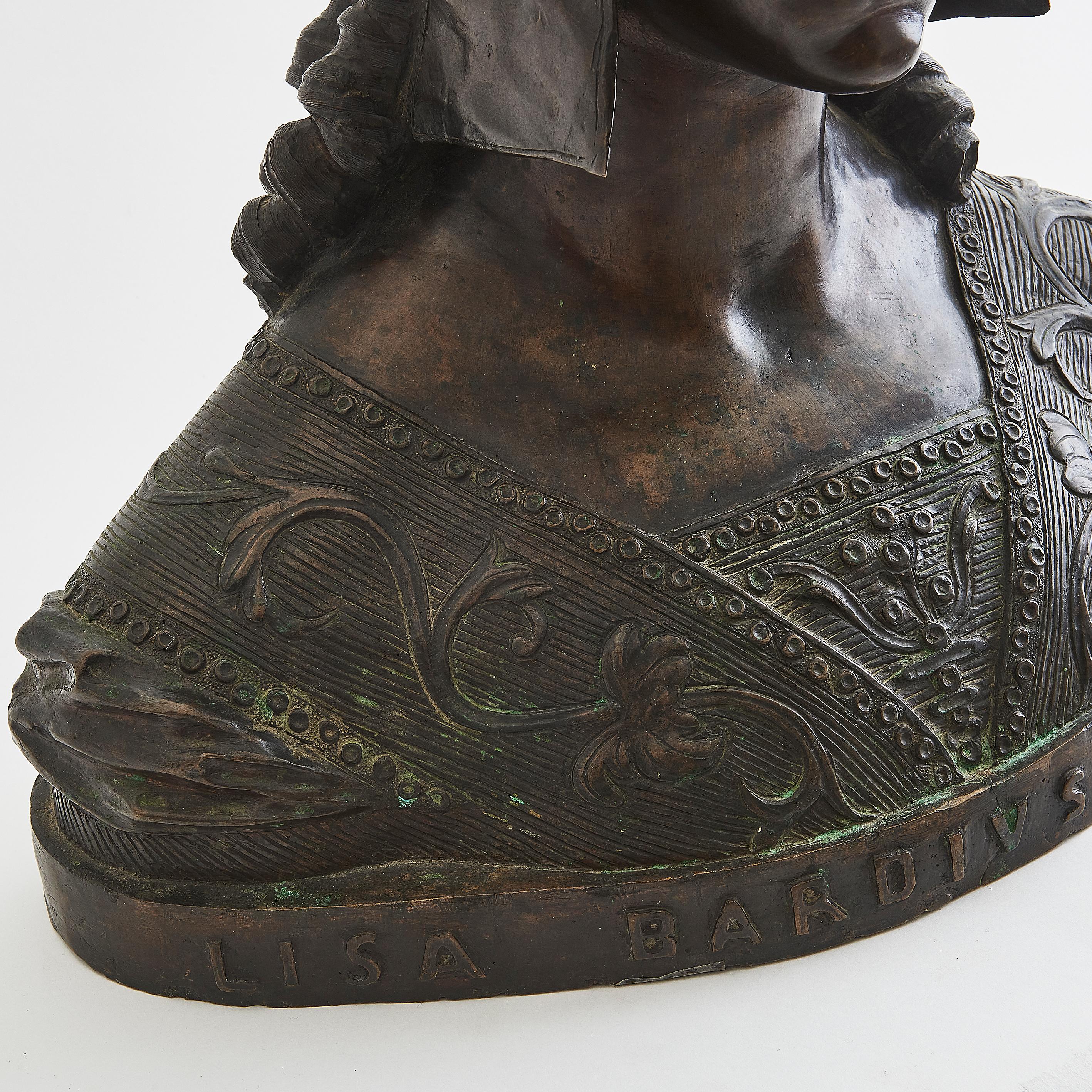 Bronzo A 20th Century Renaissance Style Patinated Bronze 'Lisa Bardivs 1477' Bust in vendita
