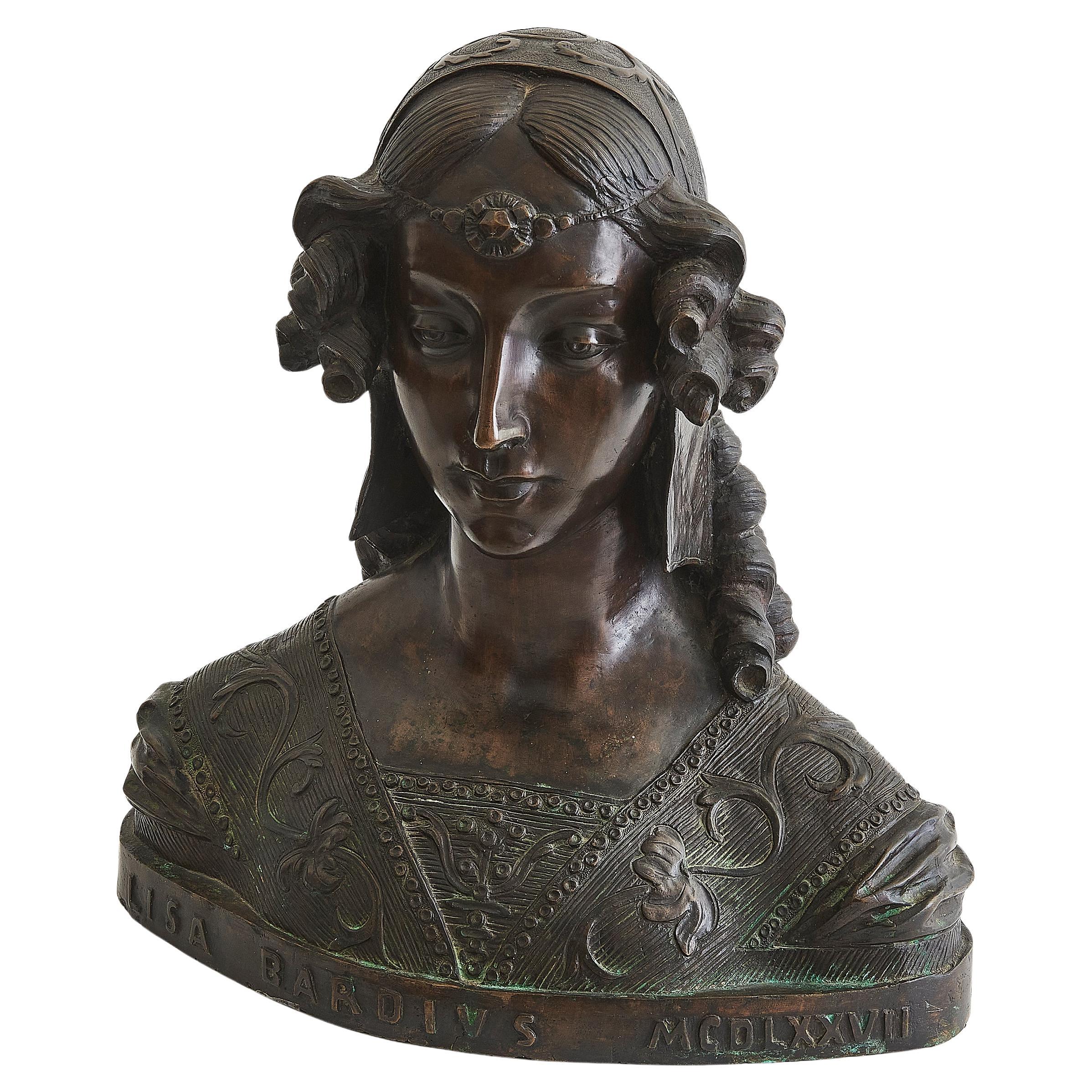 A 20th Century Renaissance Style Patinated Bronze 'Lisa Bardivs 1477' Bust in vendita