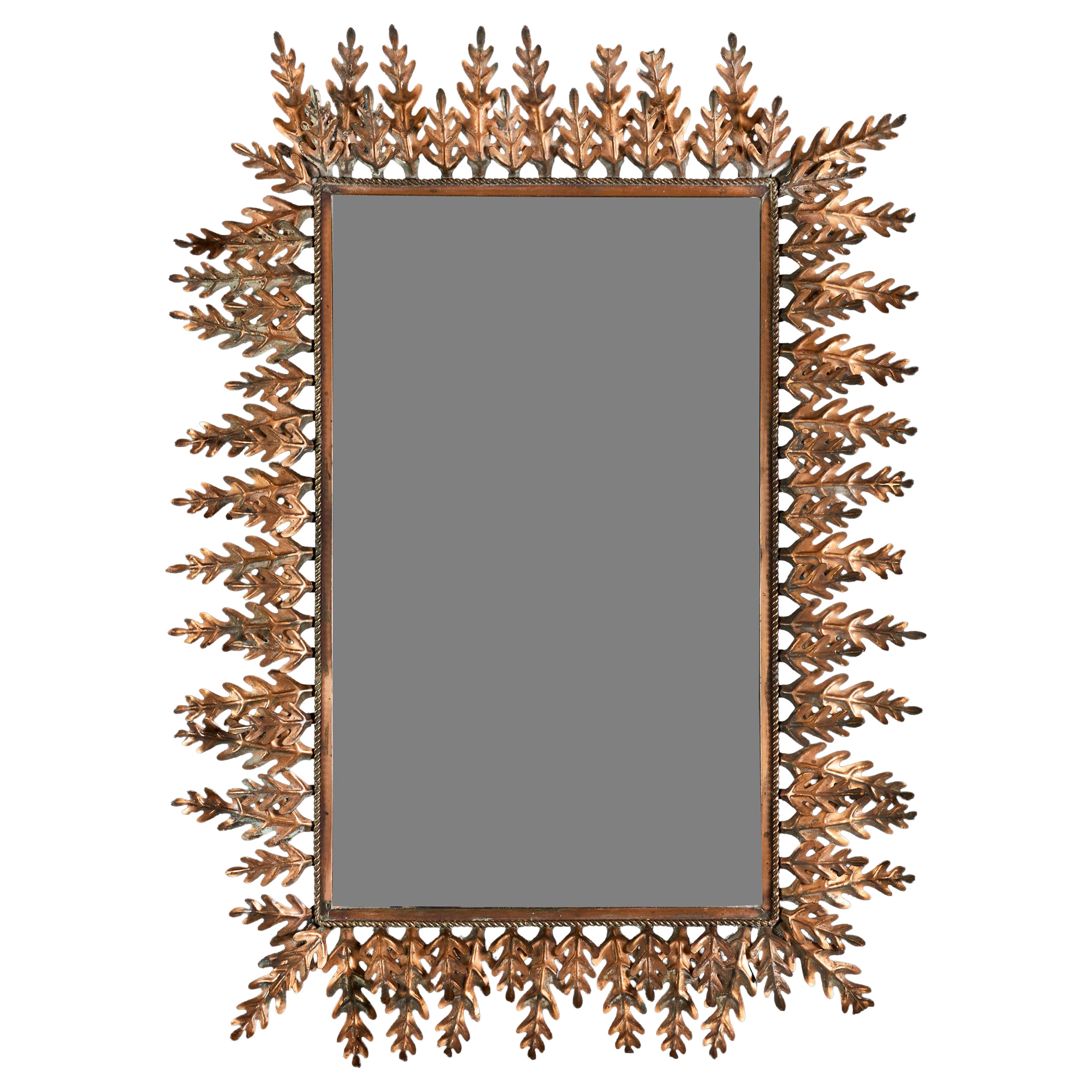 A 20th Century Spanish Pressed Copper Acorn Leaf Mirror