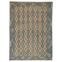 20th Century Swedish Kilim Rug with Geometric Design in Blue Brown and Beige