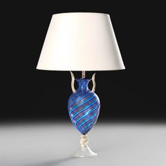 A 20th Century Swirling Blue and Red Venetian Glass Vase as a Lamp