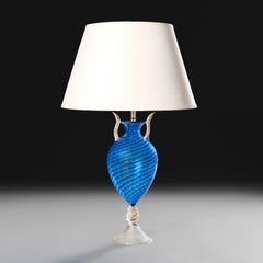 A 20th Century Swirling Blue Venetian Glass Pedestal Vase as a Lamp