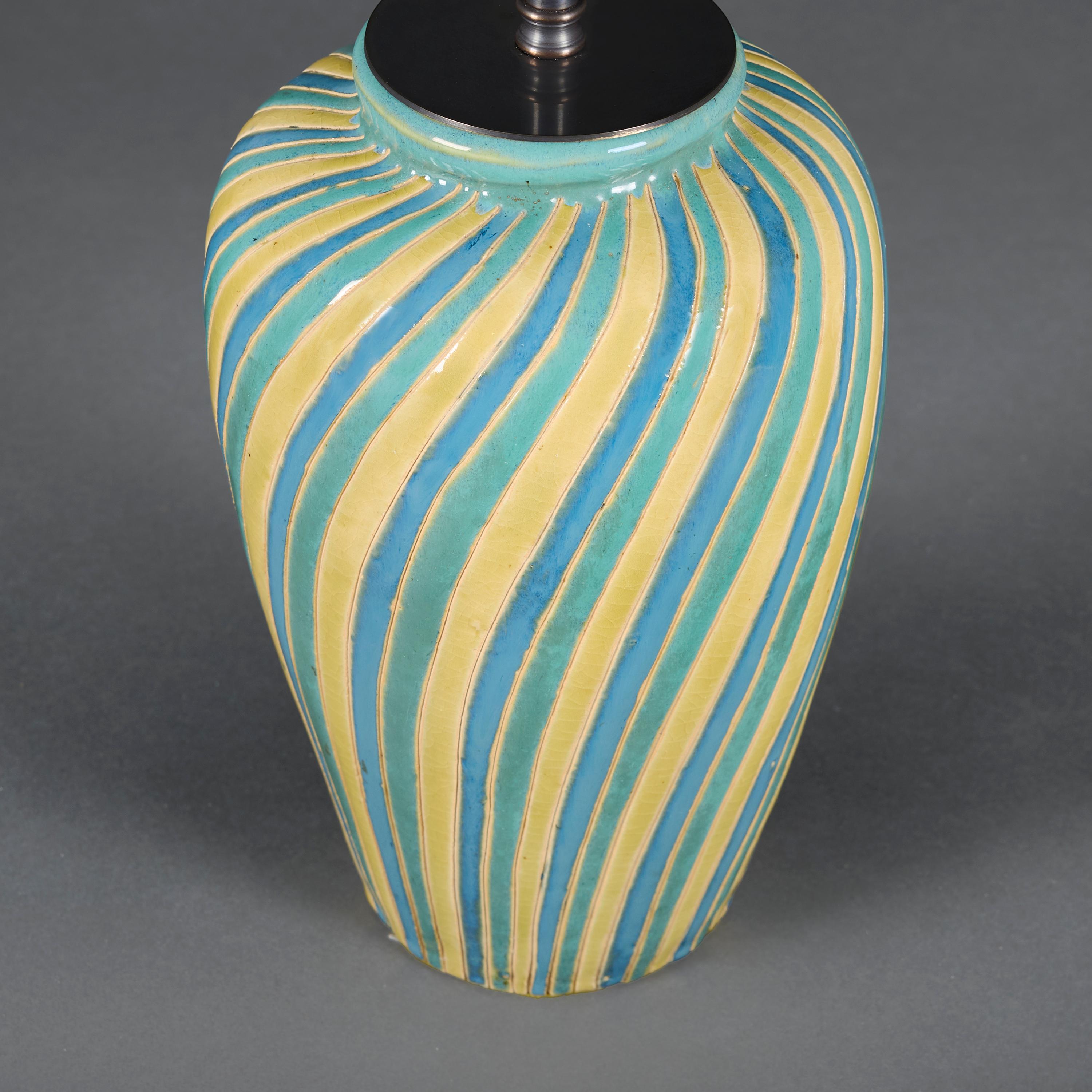 A 20th Century Swirling Striped Art Pottery Lamp For Sale 1