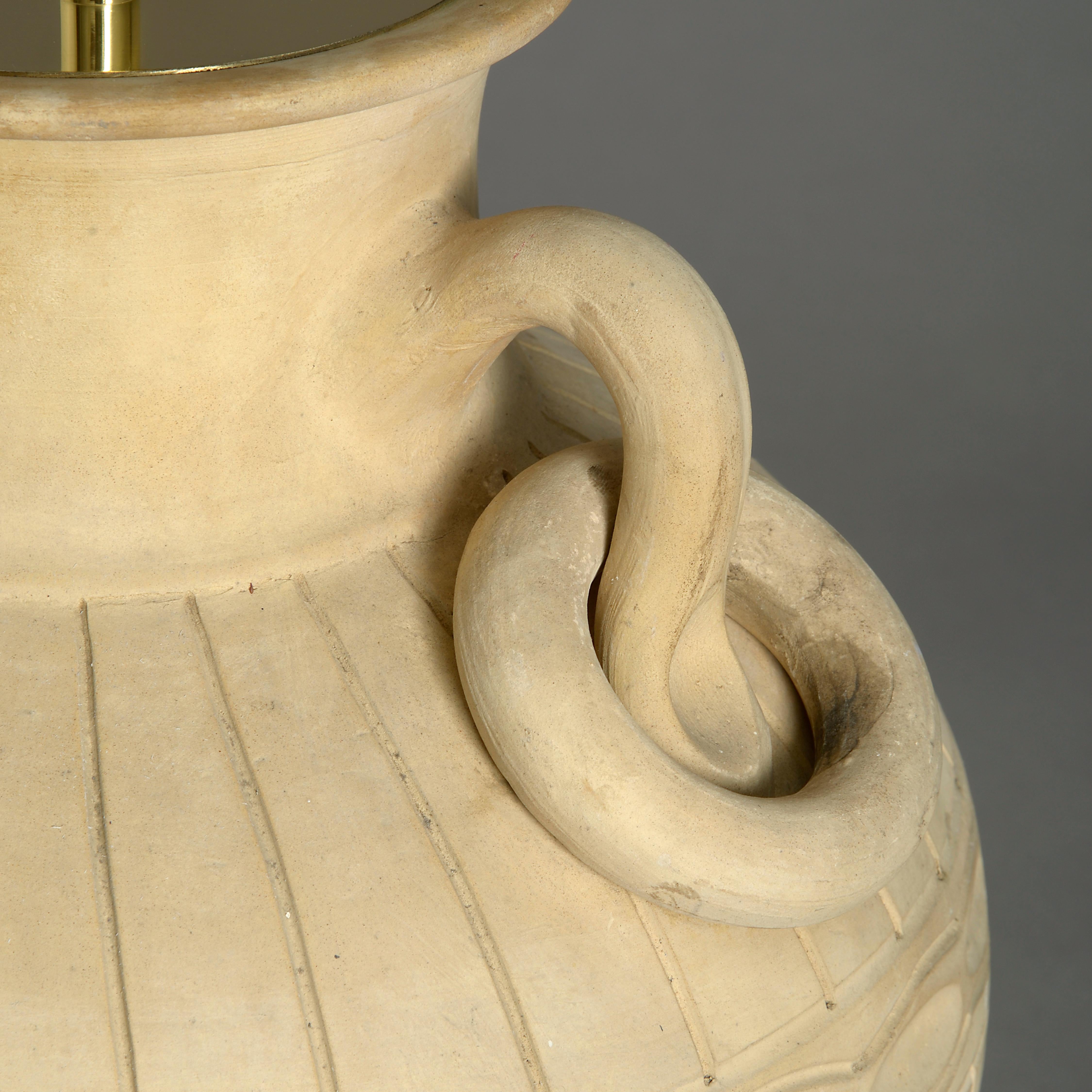 Italian 20th Century Terracotta Classical Vase Lamp