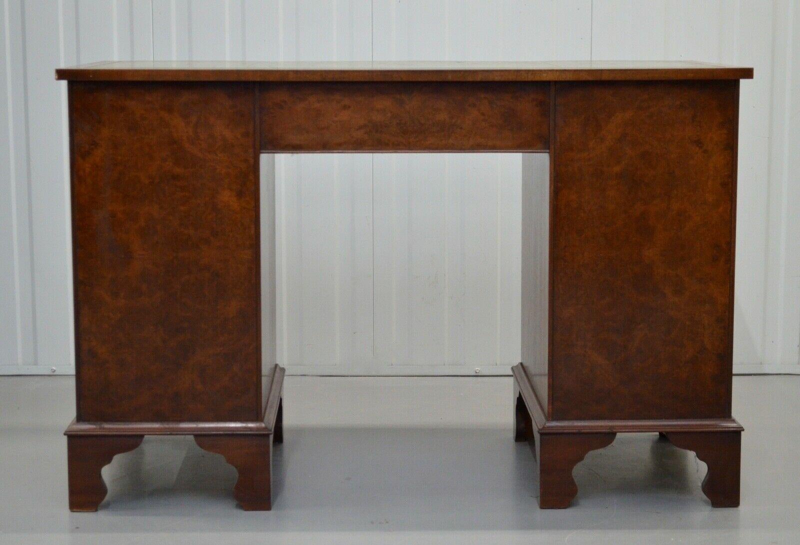Victorian 20th Century Walnut Serpentine Pedestal Flamed Desk / Chair Available