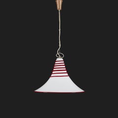 A 20th Century White and Red Swirl Murano Glass Hanging Light