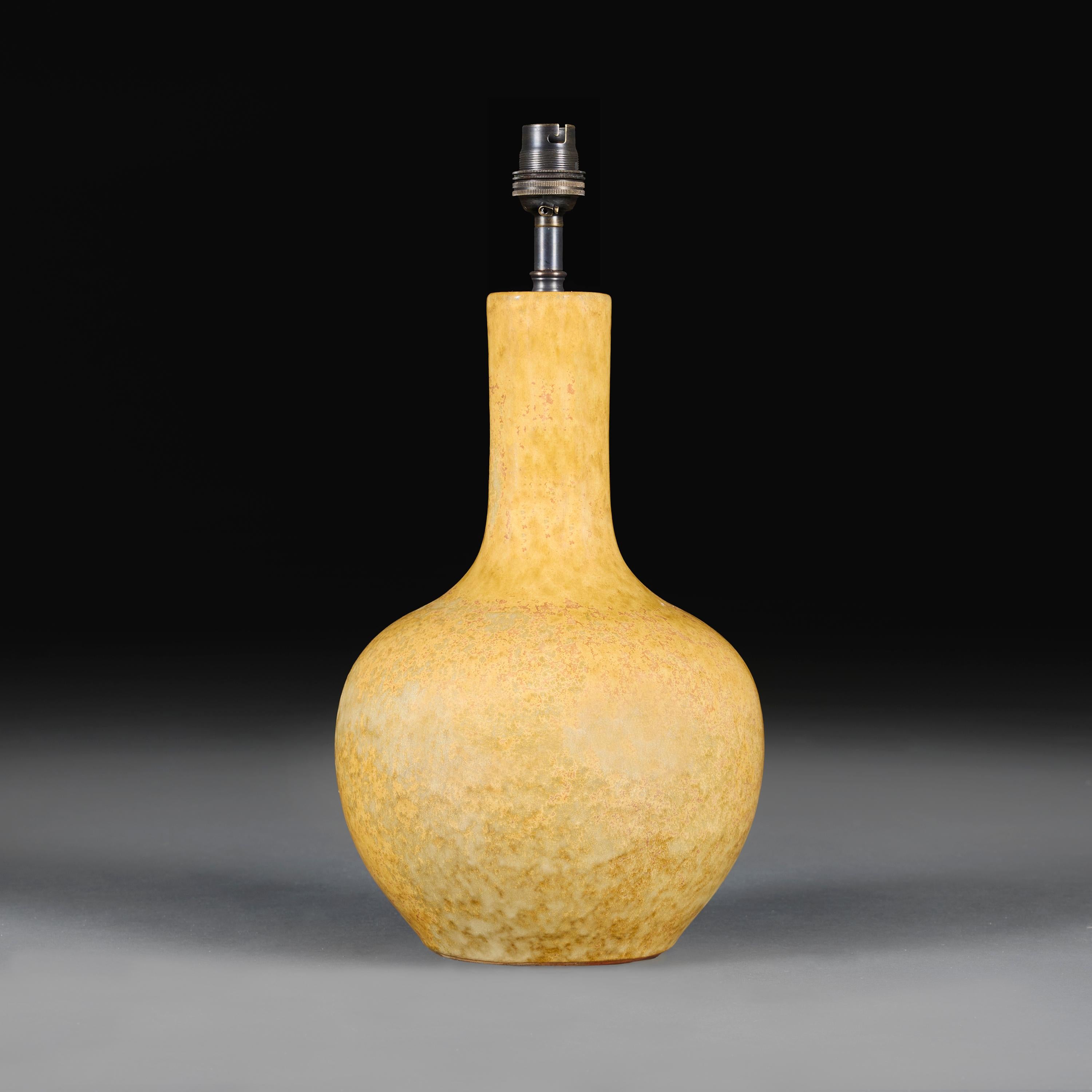 Chinese A 20th Century Yellow Crystalline Glaze Vase as a Lamp For Sale