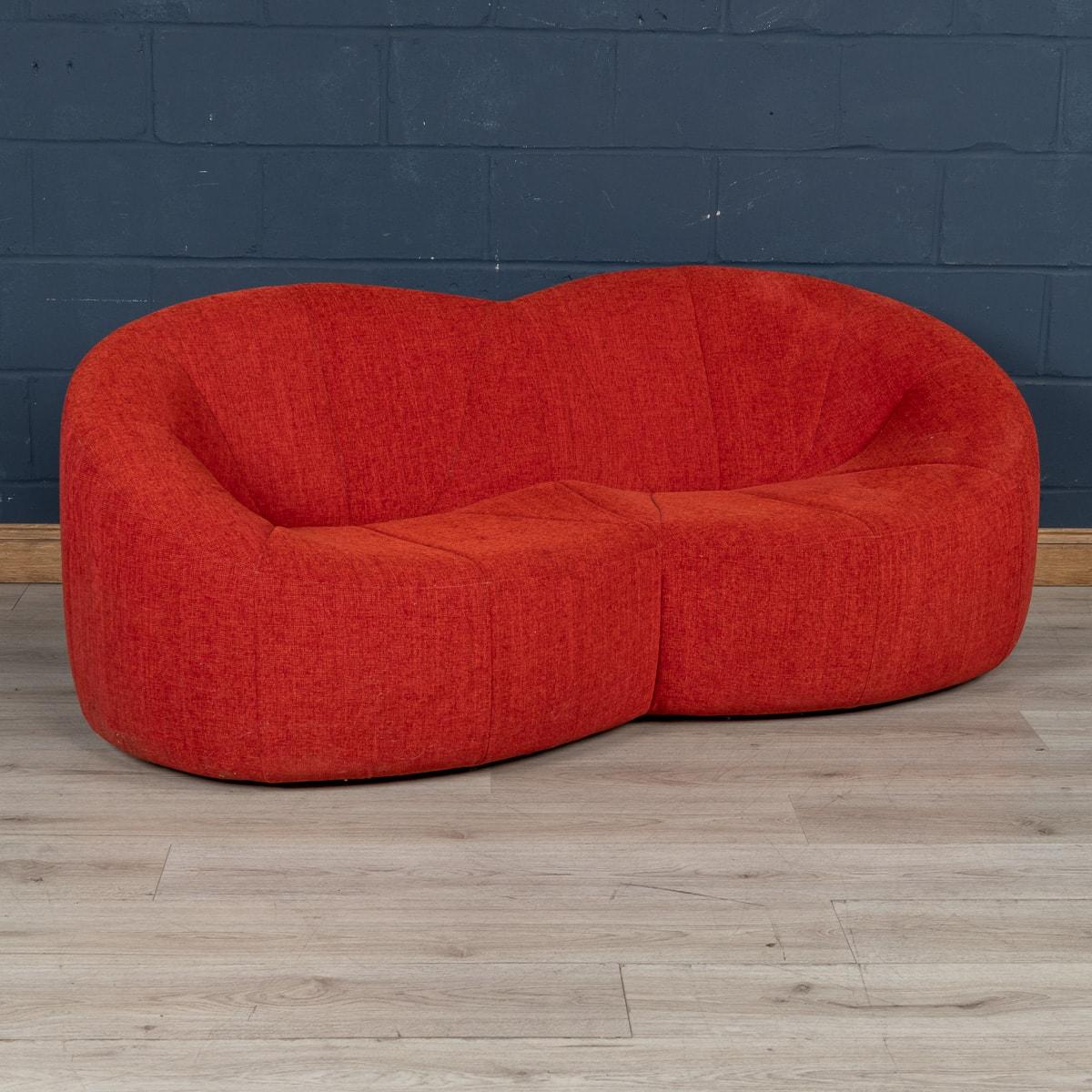 Originally designed by Pierre Paulin in 1971 for the Elysée Palace, the pumpkin sofa was only in production until 1973 by manufacturer Alpha. The iconic design was reintroduced in 2007 in collaboration with Ligne Roset. Inspired by the curvaceous