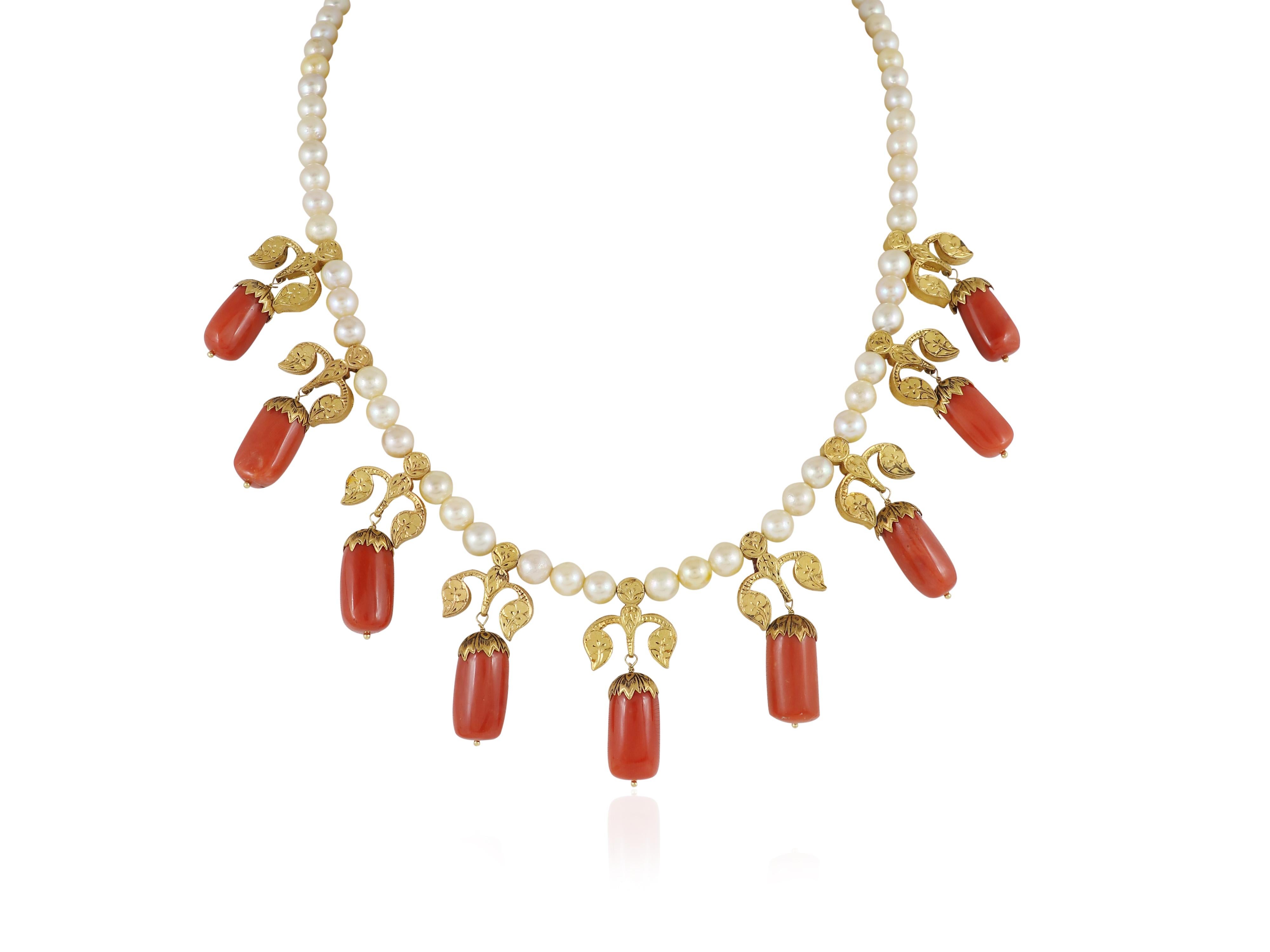 A 22K natural Coral set with Natural uncut diamond polki  Indian necklace For Sale 1
