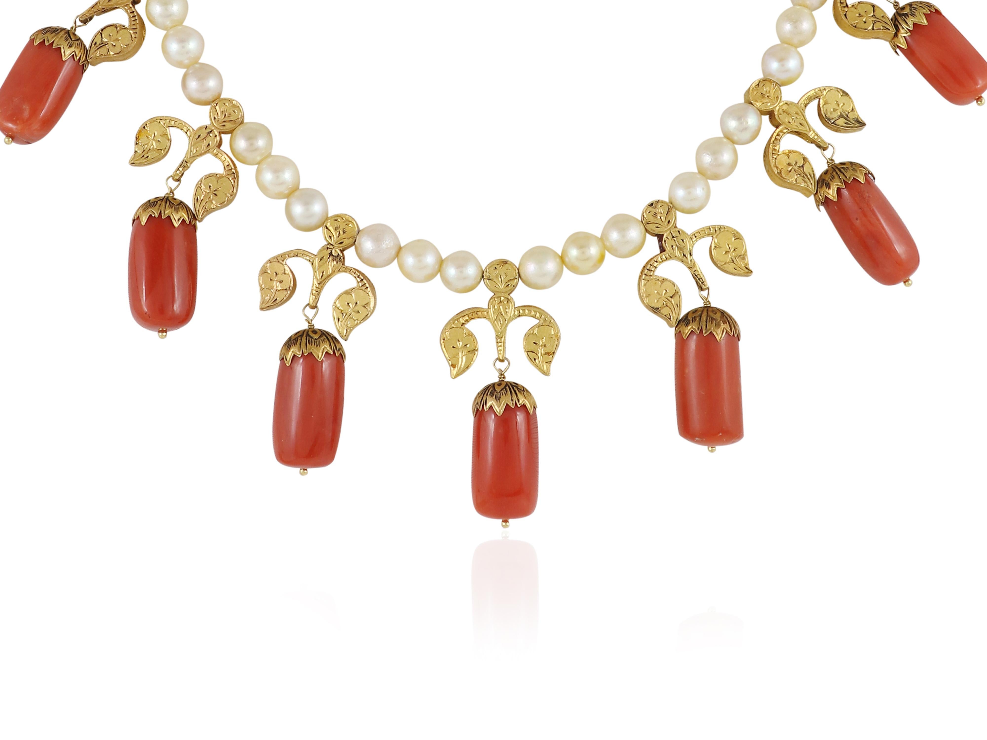 A 22K natural Coral set with Natural uncut diamond polki  Indian necklace For Sale 2