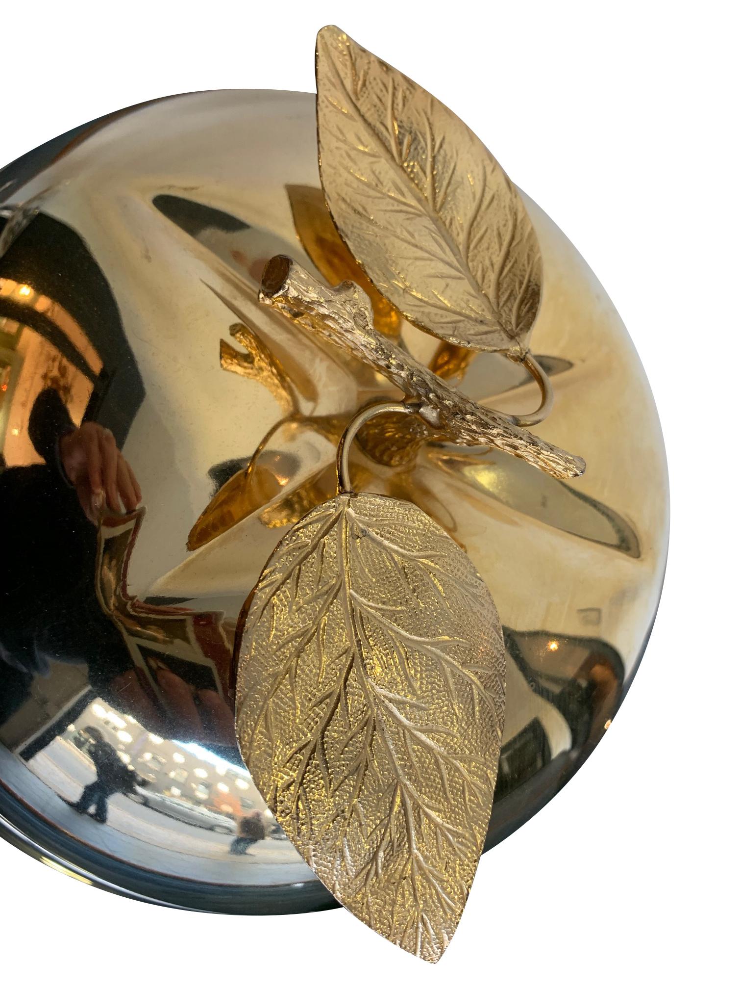 Mid-Century Modern 24-Carat Gold-Plated Apple Shaped Ice Bucket with Detailed Leaf Handle
