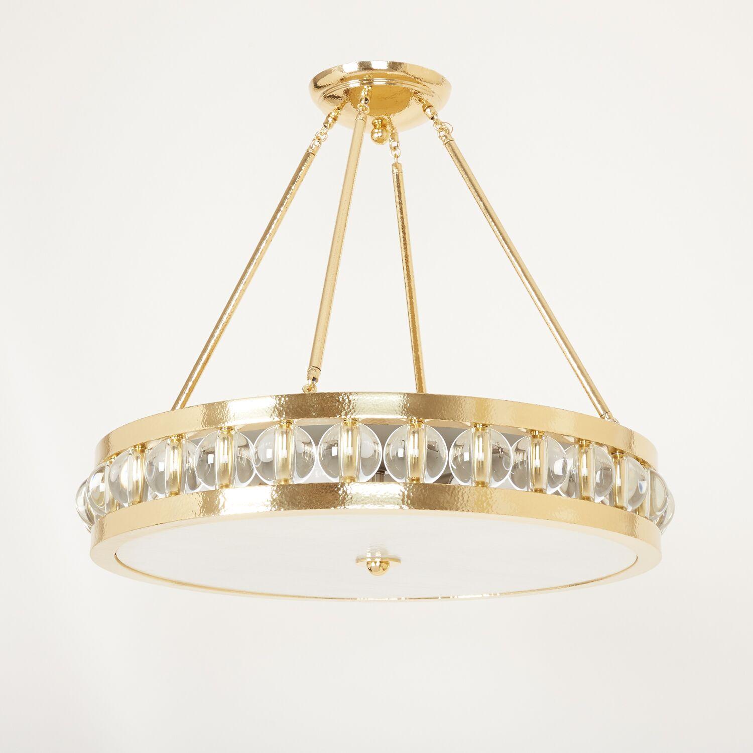 Art Déco Lampada a sospensione Tambour martellata in ottone di David Duncan in vendita