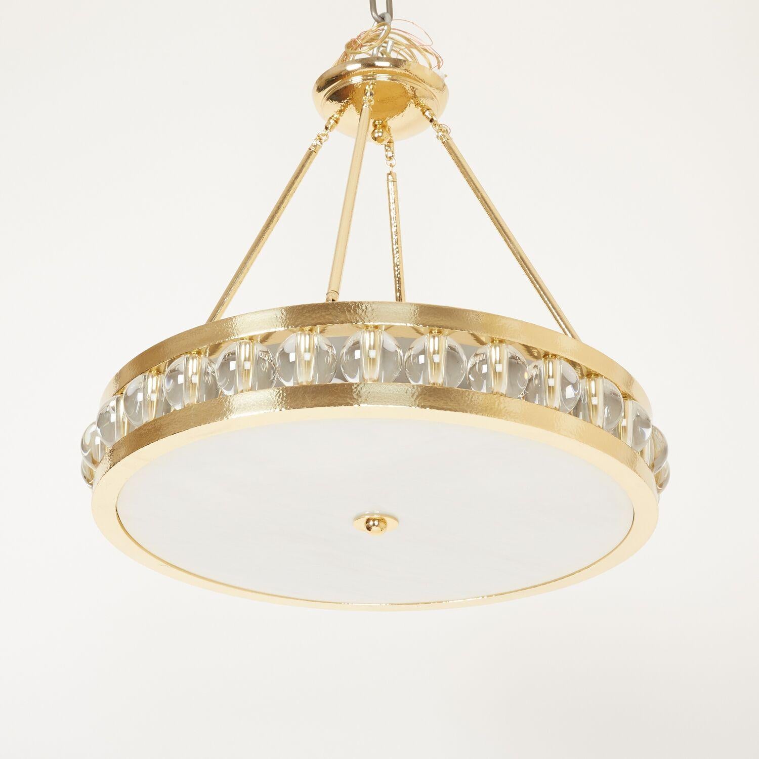 Hammered Tambour Pendant Light in Brass by David Duncan In New Condition For Sale In New York, NY