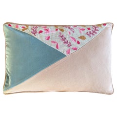Envelope Design with 3 Fabrics, Hand-Embroidered rectangular cushion
