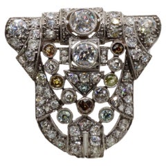 A 3.01 Carat Old European Brown, Green, White, Yellow Diamond Deco Brooch